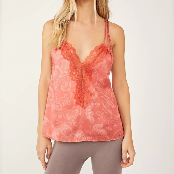 Free People-Off the Coast Cami-orange/red-EUC size Small - Picture 1 of 12